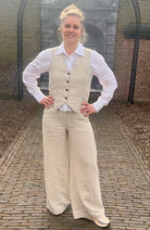 Kings of Indigo Lilian pants in beige, made from 100% linen for women | Sophie Stone