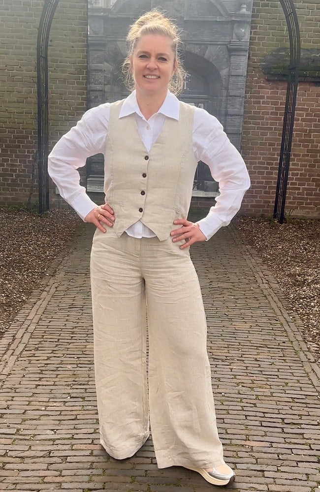 Kings of Indigo Lucia Gilet undyed linen for women | Sophie Stone