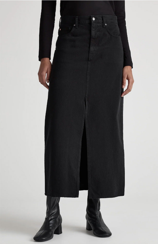 MUD jeans Lena Long nero nero denim rok van o.a. katoen | Sophie Stone