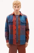 Thinking MU Lucas check overshirt berry made of organic cotton men | Sophie Stone