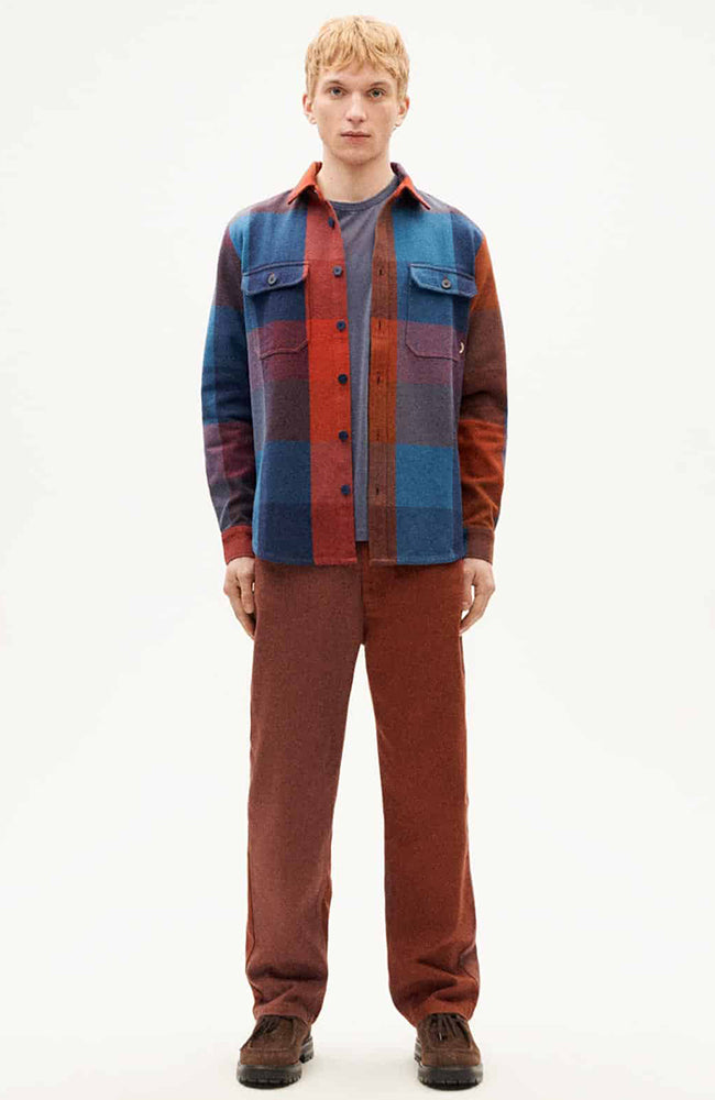 Thinking MU Lucas check overshirt berry made of organic cotton men | Sophie Stone