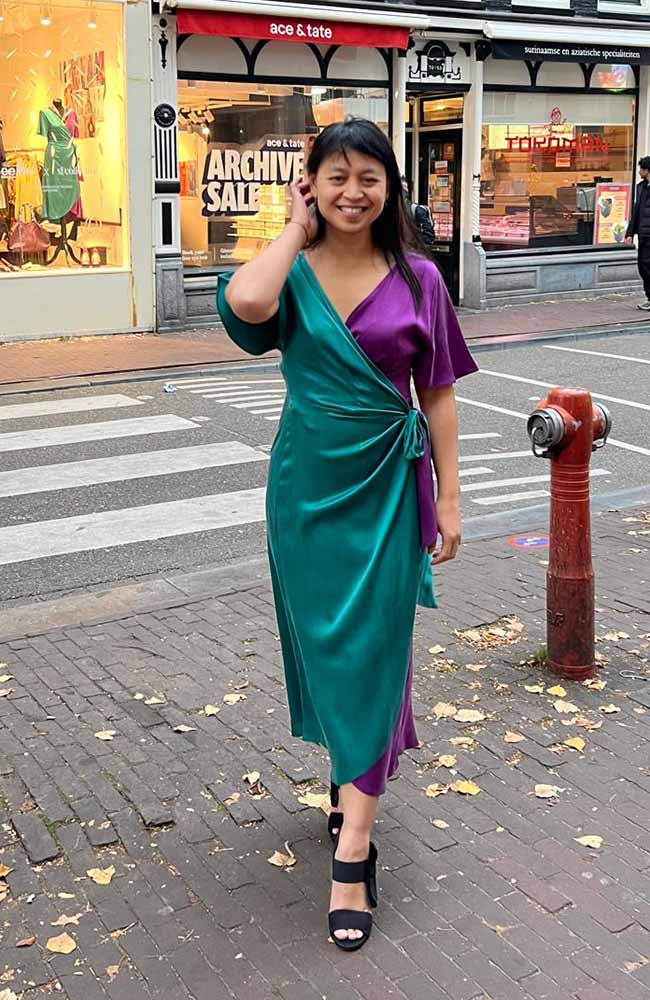 Sophie Stone party dress green-purple by Ecovero and Cupro for women