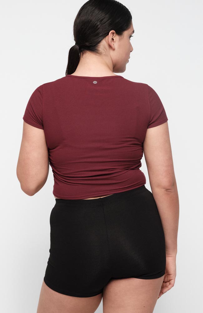 Organic Basics Active rib rushed t-shirt rood van modal katoen voor dames | Sophie Stone