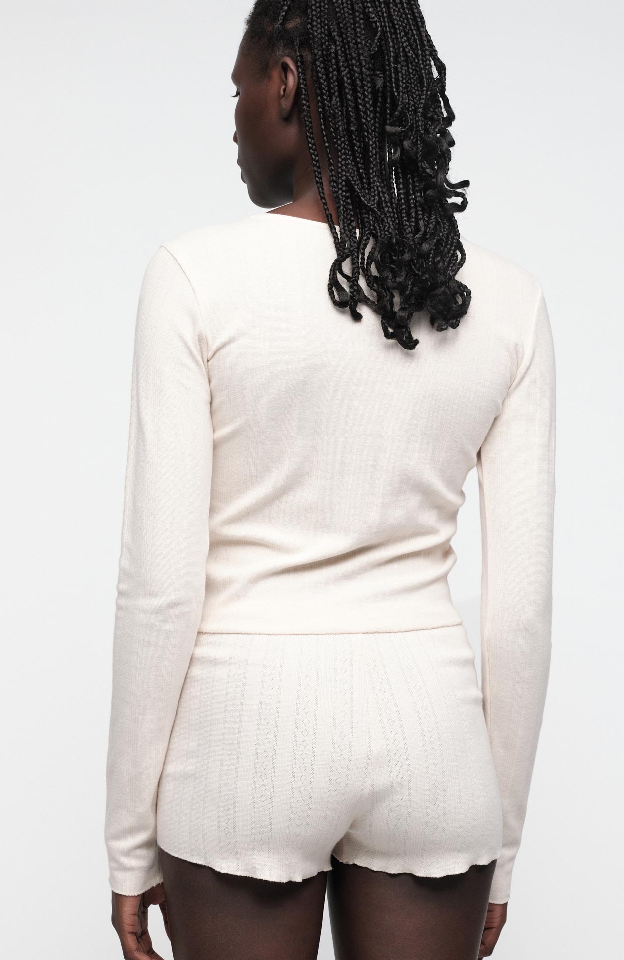 Organic Basics Pointelle Cardigan in Cloud, Made from Organic Cotton for Women | Sophie Stone
