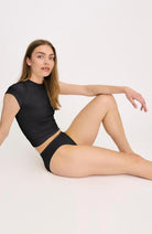 Organic Basics Black Waffle T-Shirt Made from Ecovero for Women | Sophie Stone