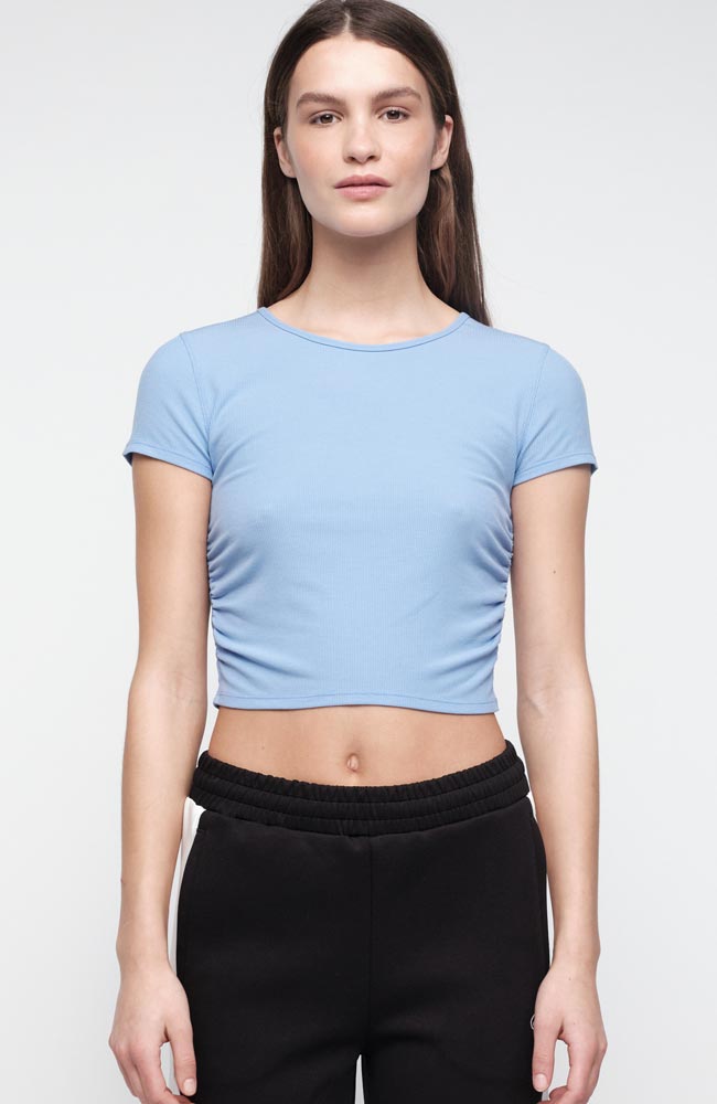 Organic Basics Active rib rushed t-shirt blauw van modal voor dames | Sophie Stone