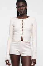 Organic Basics Pointelle Cardigan in Cloud, made from organic cotton, for women | Sophie Stone