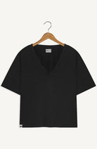 NEW OPTIMIST Pettirosso t-shirt zwart van biologisch katoen dames | Sophie Stone