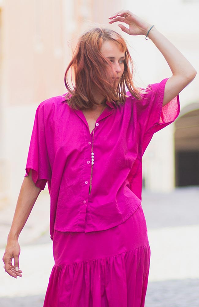 Poppyfield Nadia blouse roze van biologisch katoen dames | Sophie Stone 