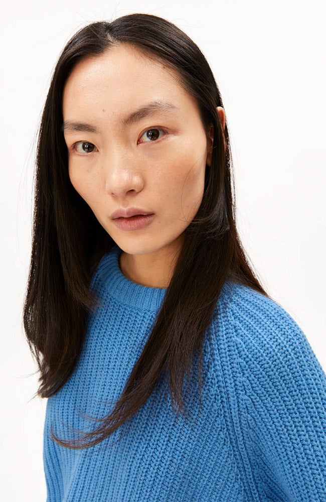 ARMEDANGELS rib trui skylight blauw van biologisch katoen en wol dames | Sophie Stone