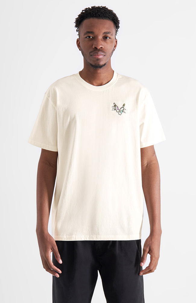 Dedicated Stockholm cheers off white organic cotton men's t-shirt | Sophie Stone