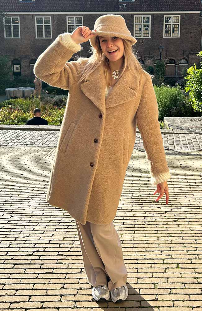 Lanius Teddy coat in beige from organic cotton x wool for women | Sophie Stone