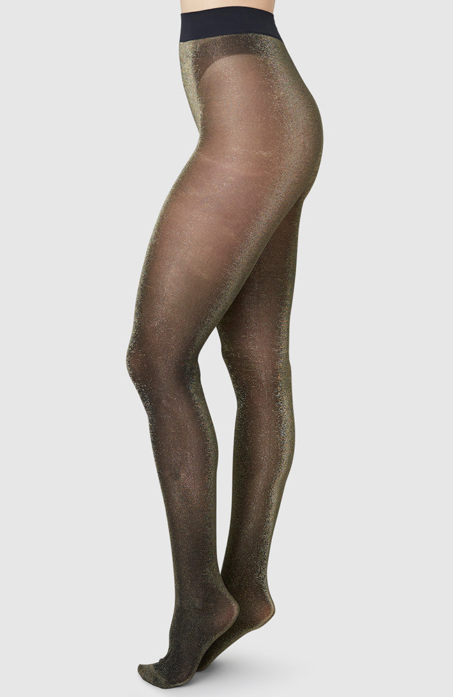 Swedish Stockings Tora Glitter tights black-gold from recycled nylon ladies | Sophie Stone