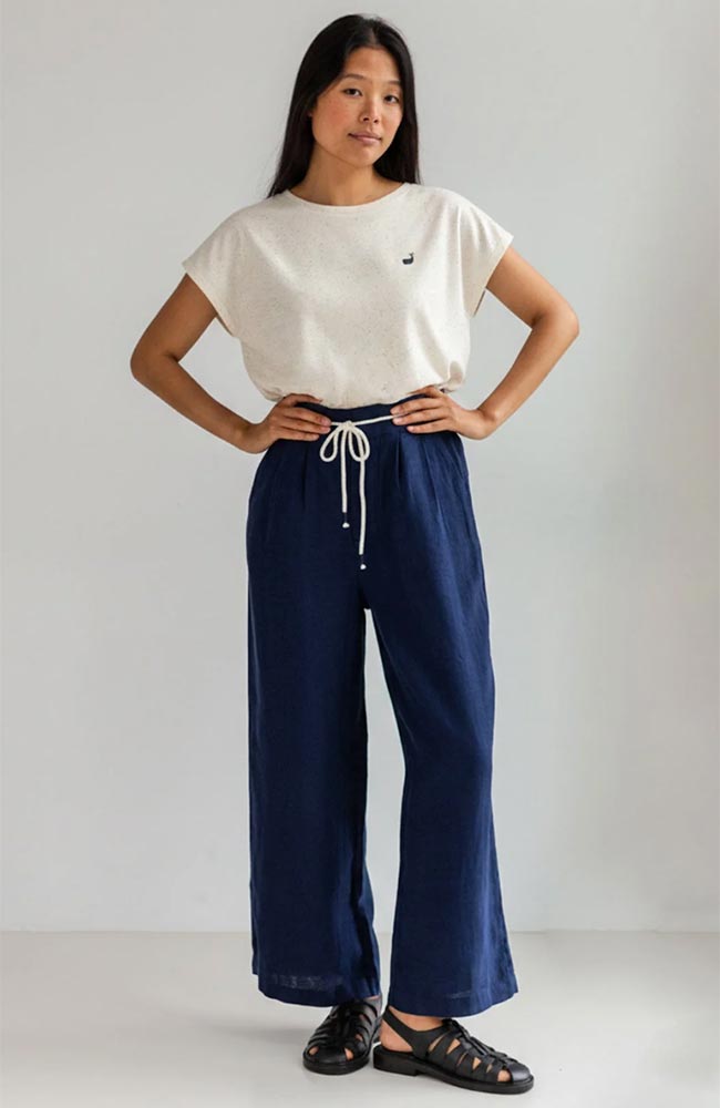 TWOTHIRDS Sanvito blue linen pants for women | Sophie Stone