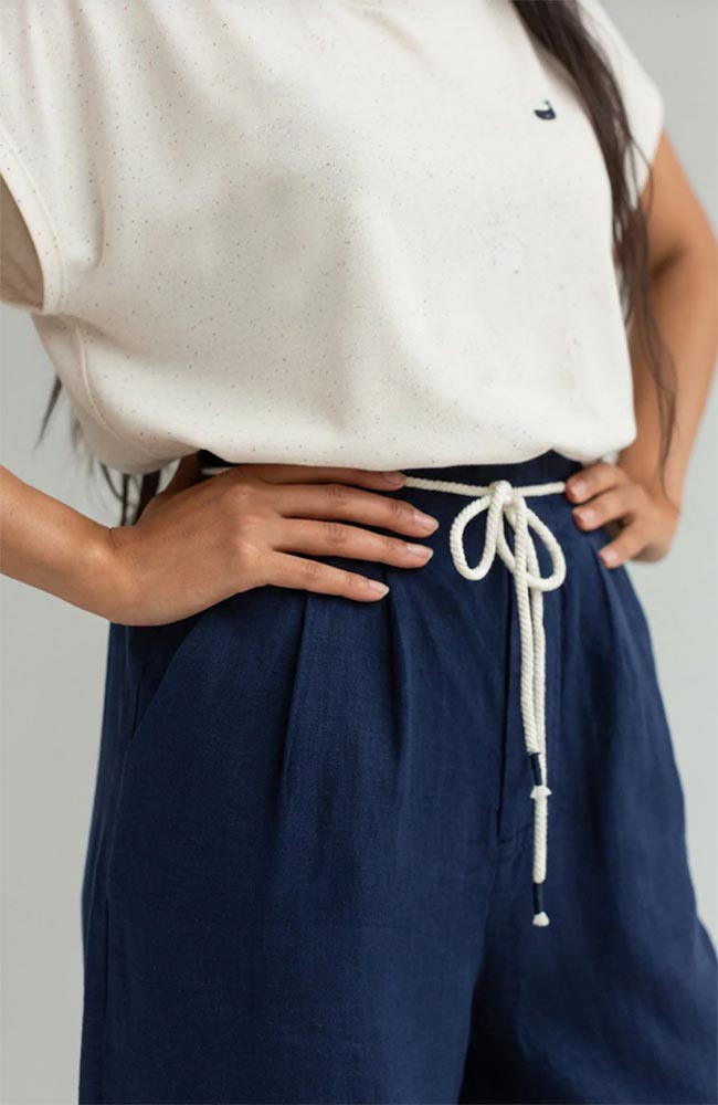 TWOTHIRDS Sanvito night blue linen pants for women | Sophie Stone