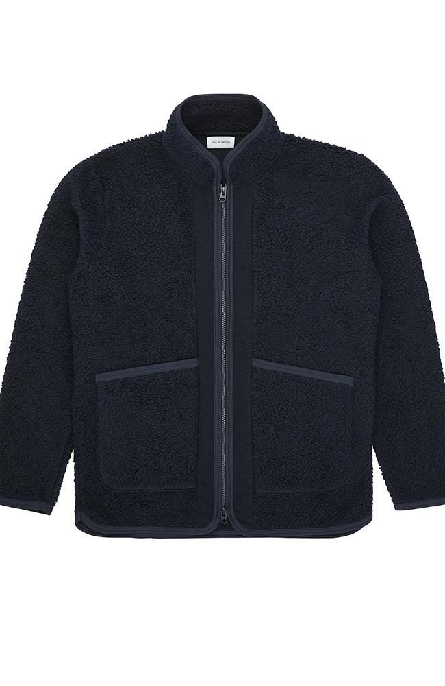 Bask in the Sun Goxo jacket navy from recycled polyester and wool for men | Sophie Stone