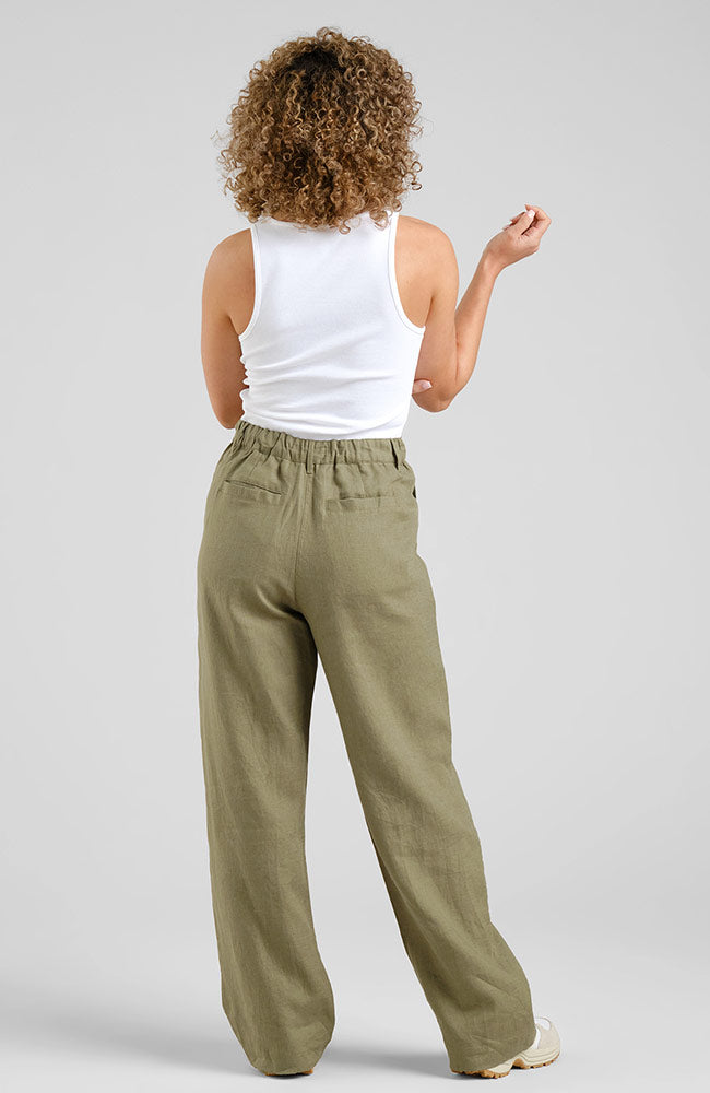 Dedicated Vickleby linen pants leaf green made of linen for woman | Sophie Stone