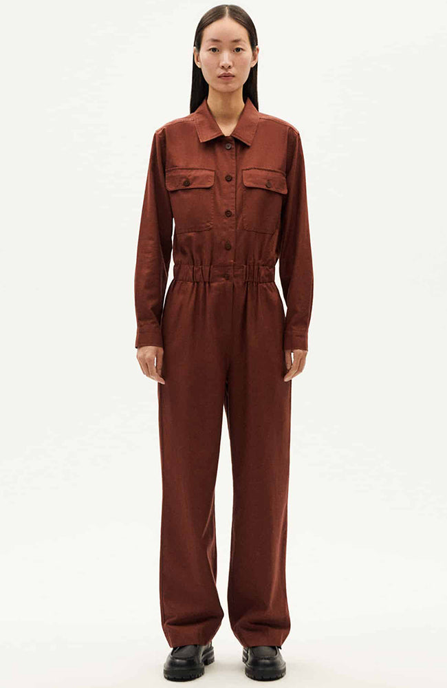 Thinking MU Coffee montana jumpsuit van biologisch katoen voor dames | Sophie Stone