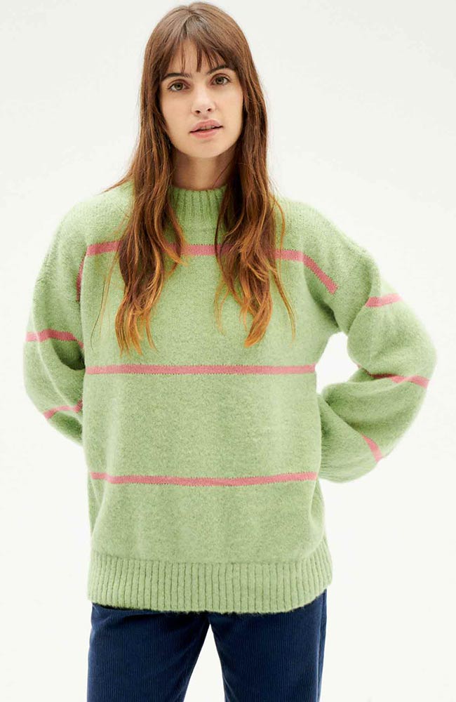 Thinking Mu Madi Stripes trui green gemaakt van fijne alpaca wol | Sophie Stone