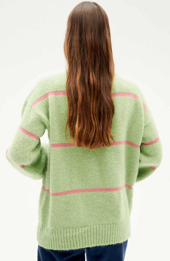 Thinking Mu Madi Stripes trui groen gemaakt van alpaca wol | Sophie Stone