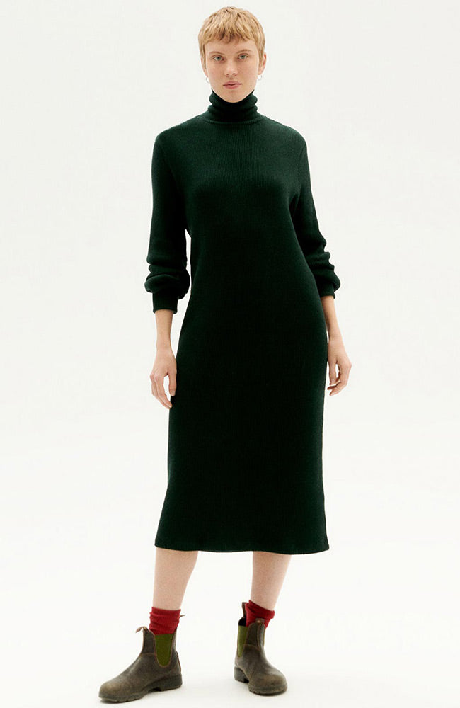 Thinking MU Amaia jurk knitted dark green van o.a. biologisch cotton | Sophie Stone