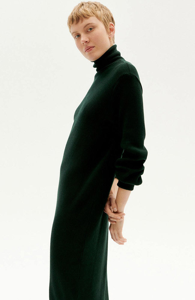 Thinking MU Amaia jurk knitted dark green van o.a. bio katoen | Sophie Stone