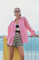 Lanius Blouse streep roze en geel dames van biologisch katoen dames | Sophie Stone