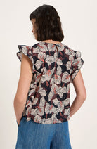 Lanius blouse ruches bloom onyx zwart wit biologisch katoen voor dames | Sophie Stone