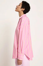 Lanius Blouse streep roze en geel dames van GOTS biologisch katoen dames | Sophie Stone