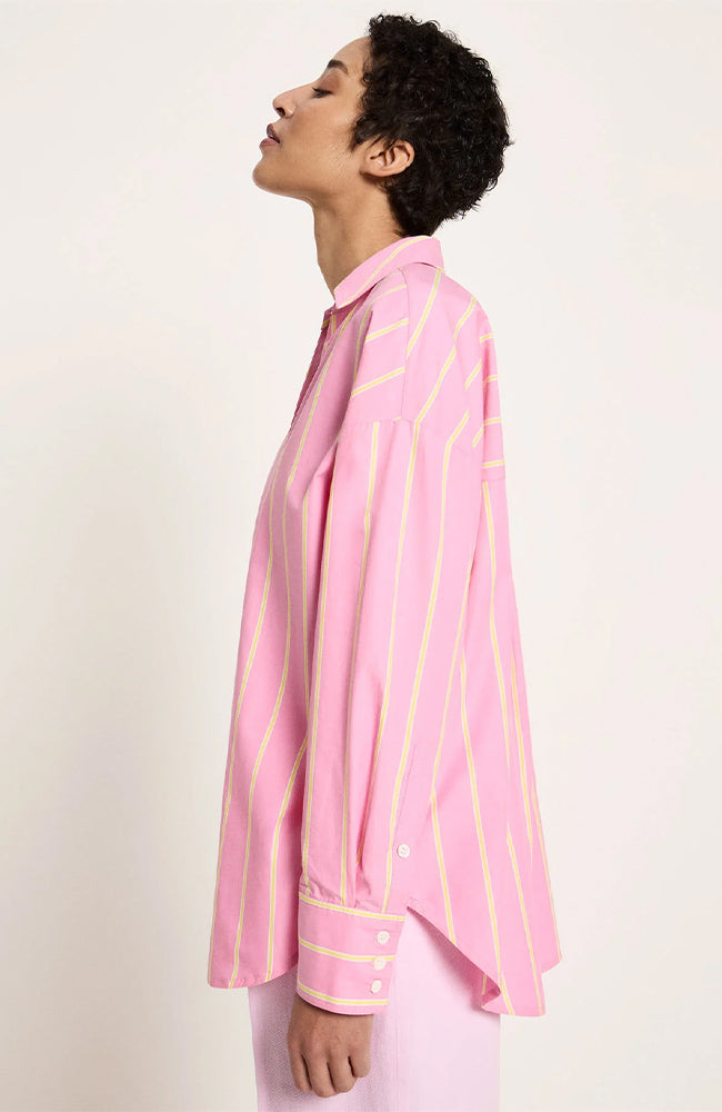 Lanius Blouse streep roze en geel dames van GOTS biologisch katoen dames | Sophie Stone