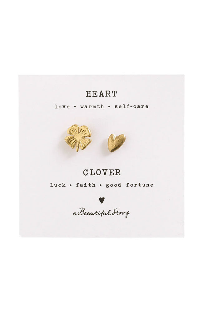 A Beautiful Story Hart en Klaver broche set goud | Sophie Stone