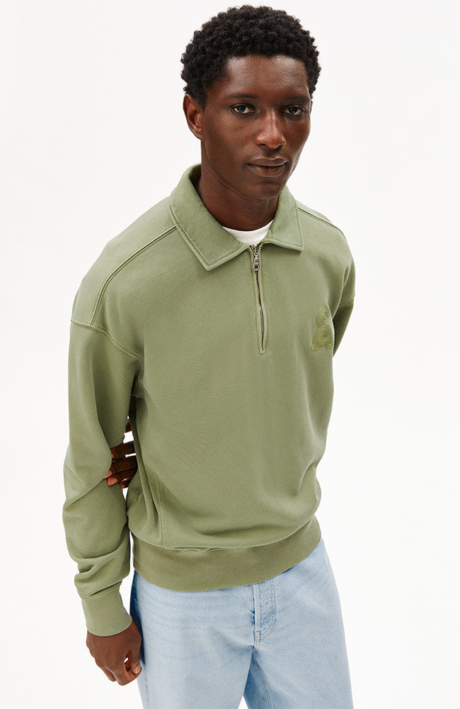 ARMEDANGELS Troyer sweatshirt fatigue green washed organic cotton men's | Sophie Stone