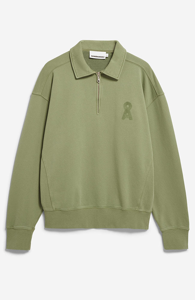ARMEDANGELS Troyer sweatshirt fatigue green washed organic cotton men's | Sophie Stone