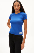 ARMEDANGELS Kardaa t-shirt dynamo blue van biologisch katoen voor vrouw | Sophie Stone