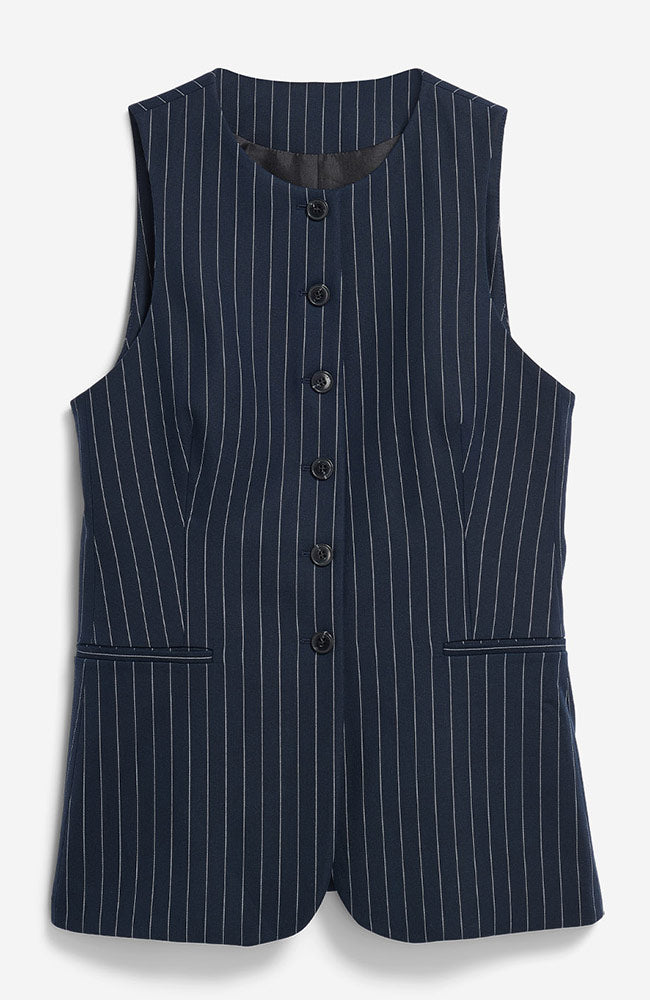 ARMEDANGELS Long krijt streep vest van viscose voor dames | Sophie Stone