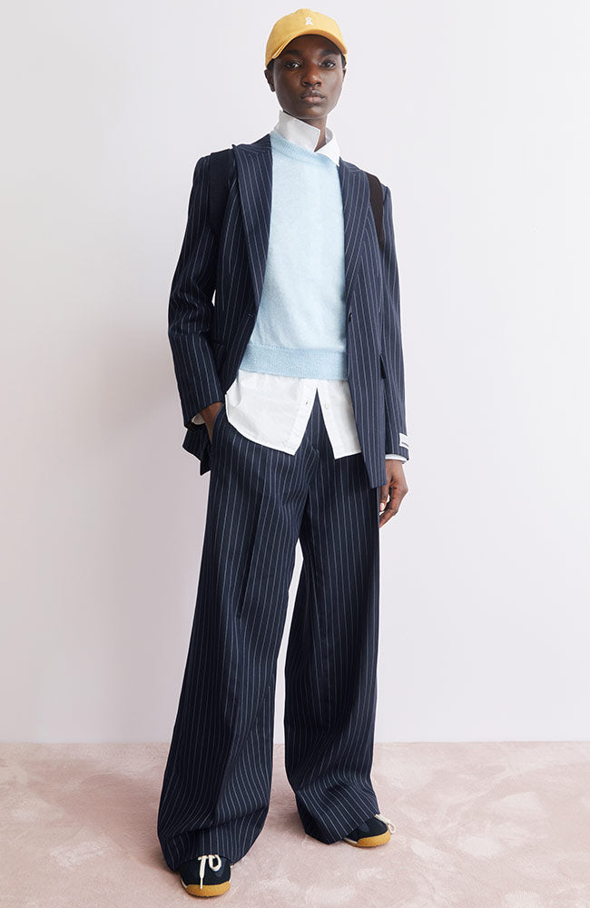 ARMEDANGELS Kaayua broek pinstripe oat night sky van Ecovero voor dames | Sophie Stone