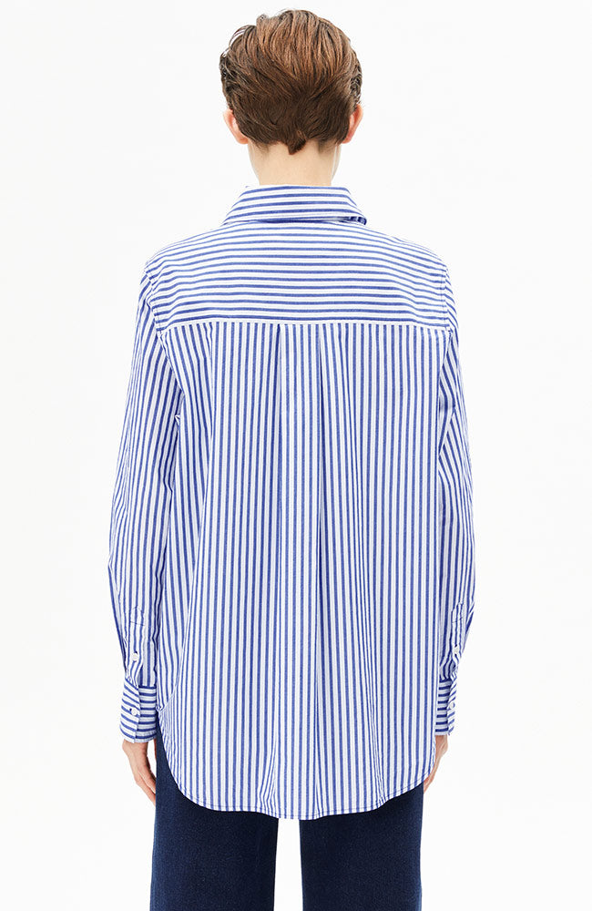 ARMEDANGELS Stripe loose shirt blouse blauw vrouw van biologisch katoen dames | Sophie