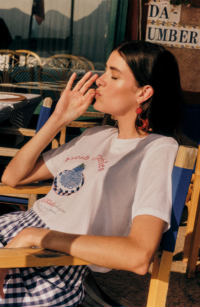 Lanius Statement t-shirt fresh vegetables wit van biologisch katoen voor dames | Sophie Stone