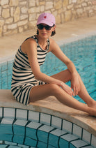 Women's organic cotton black and cream striped tank top | Sophie Stone