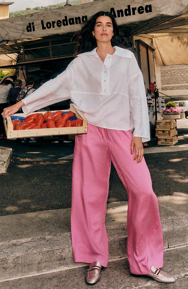 Lanius wide leg broek roze van TENCEL voor dames | Sophie Stone