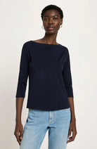U-boothals top driekwart mouw midnight van biologisch katoen dames | Sophie Stone