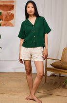 TWOTHIRDS Zuqar blouse in dark green, made from organic cotton for women | Sophie Stone