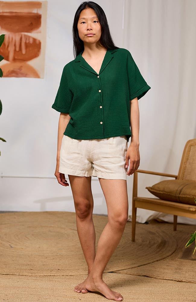 TWOTHIRDS Zuqar blouse in dark green, made from organic cotton for women | Sophie Stone