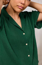 TWOTHIRDS Zuqar blouse in dark green, made from organic cotton for women | Sophie Stone