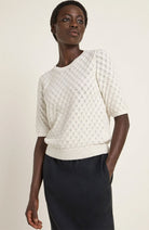 Lanius ajour sweater organic cotton white for women | Sophie Stone