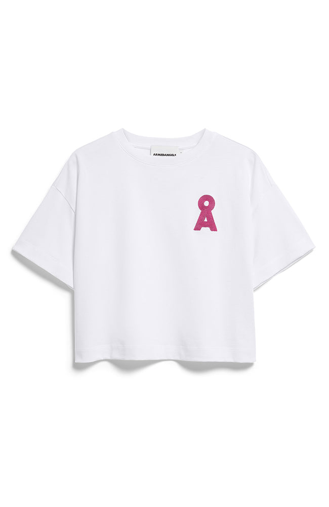 ARMEDANGELS Alberta T-shirt, white and pink, organic cotton | Sophie Stone