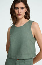 Kings of Indigo Belle Top in Forest Green, 100% Linen, for Women | Sophie Stone