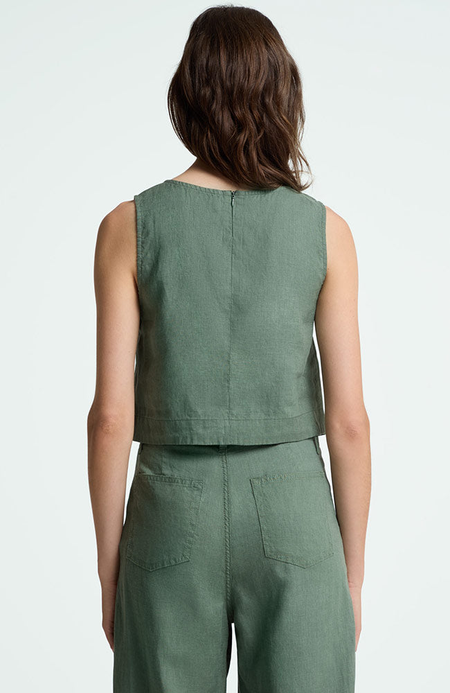 Kings of Indigo Belle crop top in forest green, made of 100% linen, for women | Sophie Stone