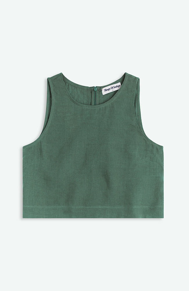 Kings of Indigo Belle Top in Forest Green, 100% Linen, for Women | Sophie Stone