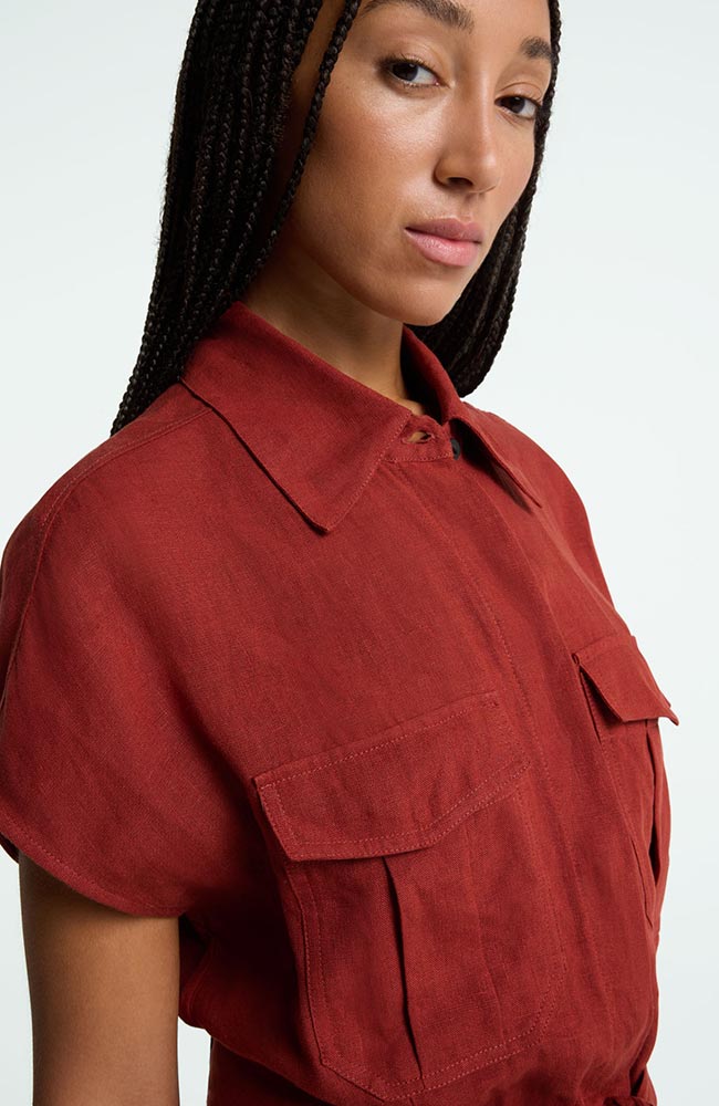 Kings of Indigo Margaret Jumpsuit in Burnt Henna Linen for Women | Sophie Stone